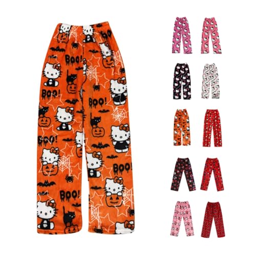 Pyjamahose Damen Lang - Pyjama Hose Damen Flanell Schlafanzughose, Anime Cartoon, Super Weich&Bequeme, Flauschig&Warm, Schlafanzug Hosen Lässige Lounge Homewear Outfit Kawaii Schlafhose Herbst Winter von Chnnamzu
