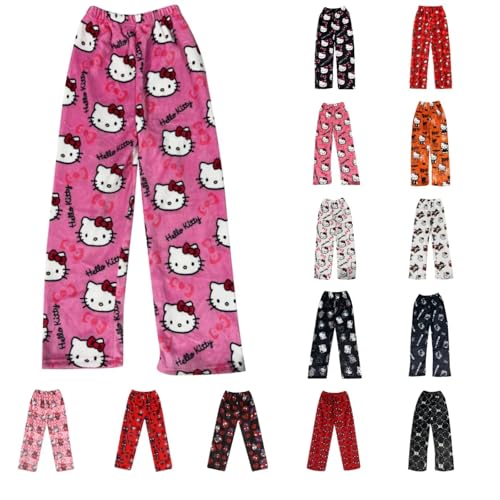 Pyjamahose Damen Lang - Pyjama Hose Damen Flanell Schlafanzughose Anime Cartoon Weich Flauschig Warme Bequeme Lounge Homewear Outfit Schlafhose Kawaii Schlafanzug Hosen für Frauen Teenager Mädchen von Chnnamzu