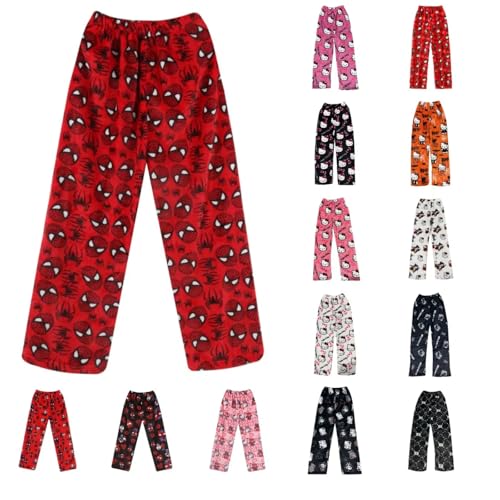 Pyjamahose Damen Lang - Pyjama Hose Damen Flanell Schlafanzughose Flauschig Schlafhose Bequeme Schlafanzug Hosen Y2K Cartoon Kuschelhose Zuhause Herbst Winter Schlafanzughosen für Teenager Mädchen von Chnnamzu