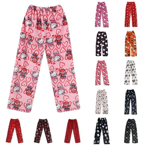 Pyjamahose Damen Lang - Pyjama Hose Damen Flanell Schlafanzughose Flauschig Schlafhose Bequeme Schlafanzug Hosen Y2K Cartoon Kuschelhose Zuhause Herbst Winter Schlafanzughosen für Teenager Mädchen von Chnnamzu