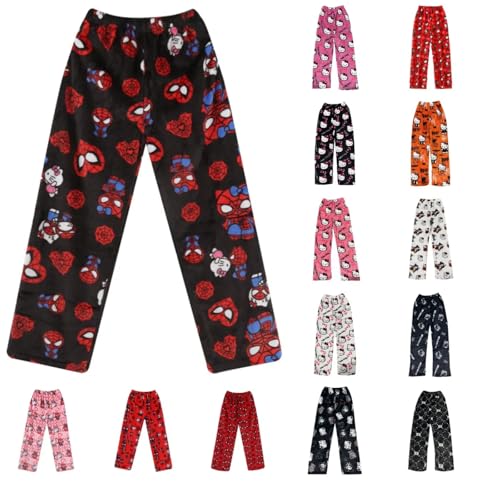 Pyjamahose Damen Lang - Pyjama Hose Damen Flauschig Schlafanzughose Flanell Schlafanzug Hosen Anime Cartoon Kuschelhose Schlaf Bequeme Schlafanzughosen für Zuhause und Schlafhose Teenager Mädchen von Chnnamzu