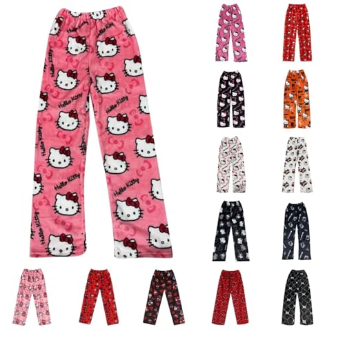Pyjamahose Damen Lang - Pyjama Hose Damen Schlafanzughose Flanell Schlafhose Schlafanzug Hosen Anime Cartoon Flauschig Kuschelhose Bequem Schlafanzughosen für Teenager Mädchen Frauen Schlaf Lounge von Chnnamzu