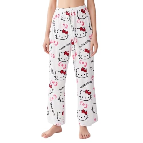 Pyjamahose Damen Schlafanzughose Pyjama Hose, Schlafhose Damen Lang Flanell Schlafanzug Hosen Anime Cartoon Kuschelhose Flauschig Bequem Schlaf Lounge Schlafanzughosen für Teenager Mädchen von Chnnamzu