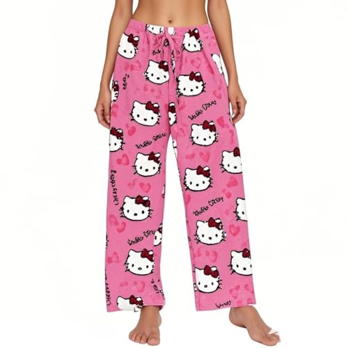 Pyjamahose Damen Schlafanzughose Pyjama Hose, Schlafhose Damen Lang Flanell Schlafanzug Hosen Anime Cartoon Kuschelhose Flauschig Bequem Schlaf Lounge Schlafanzughosen für Teenager Mädchen von Chnnamzu