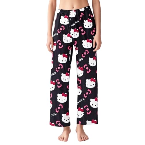 Pyjamahose Damen Schlafanzughose Pyjama Hose, Schlafhose Damen Lang Flanell Schlafanzug Hosen Anime Cartoon Kuschelhose Flauschig Bequem Schlaf Lounge Schlafanzughosen für Teenager Mädchen von Chnnamzu