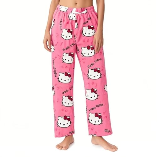 Pyjamahose Damen Schlafanzughose Pyjama Hose, Schlafhose Damen Lang Flanell Schlafanzug Hosen Anime Cartoon Kuschelhose Flauschig Bequem Schlaf Lounge Schlafanzughosen für Teenager Mädchen von Chnnamzu
