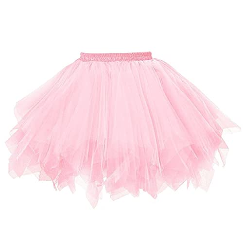 Rosa Tüllrock Damen, Tütü Pink, Kurz Minirock Petticoat Unterrock Ballettrock Skirt Ballett Röcke 80er Outfit Karneval Kostüm für Fasching Party von Chnnamzu