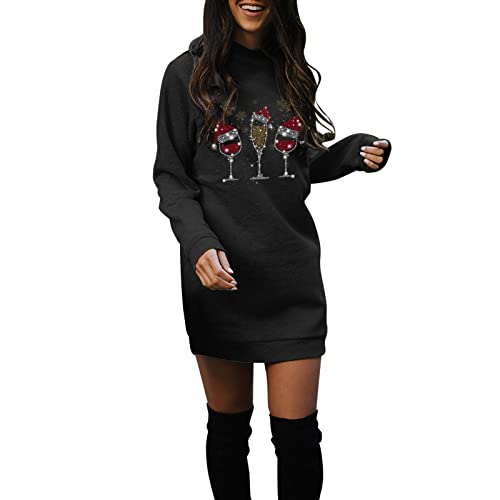 Weihnachtspullover Damen Weihnachtskleid - Weihnachten Pullover Lang Damen Weihnachtskleid Merry Christmas Hoodie Kleid Rentier Santa Claus Weihnachts Rentier Weihnachtsmil Schneemann von Chnnamzu