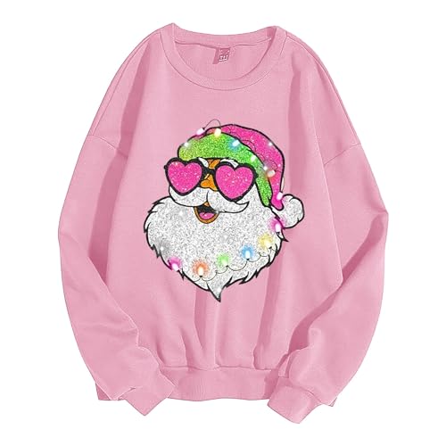 Weihnachtspullover Damen mit 3D Exquisite Muster Pailletten Glitzer Weihnachtsmann Pullover - Pailletten Glitzer Pullover Damen Weihnachten Merry Chrismas Pullover von Chnnamzu