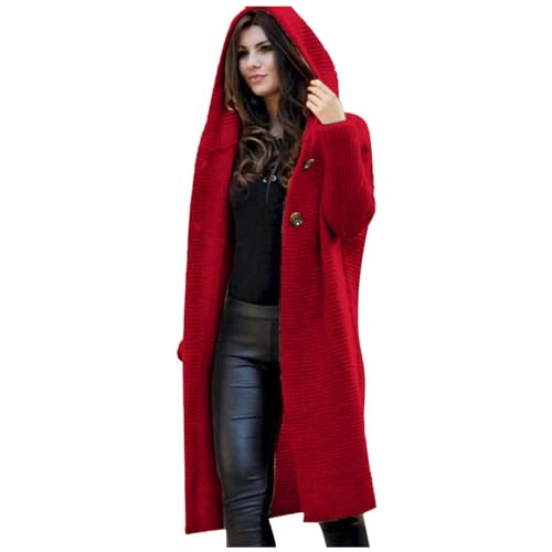 Wollmantel Damen Wintermantel Herbst Winter Jacke Trenchcoat Damen Mit Kapuze Strick Jacke Gestrickte Mantel Länge Wolle Coat Elegant Wollmantel übergangsjacke Wolljacke Parka Mäntel Winterjacke von Chnnamzu