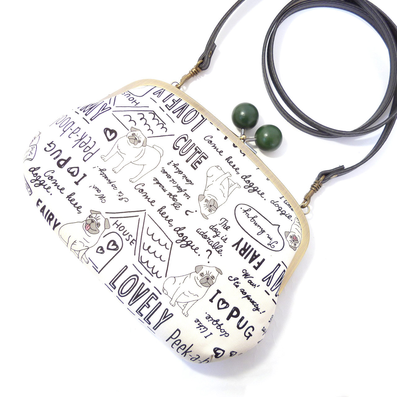 Süßer Mops, Metallrahmen Umhängetasche, Doppelkussverschluss, Hund, G175 von ChochoFlower