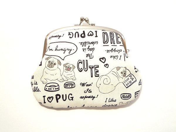 Süßer Mops Hund, Metallrahmen Portemonnaie, Doppelte Kiss Lock Brieftasche, Geldbörse von ChochoFlower