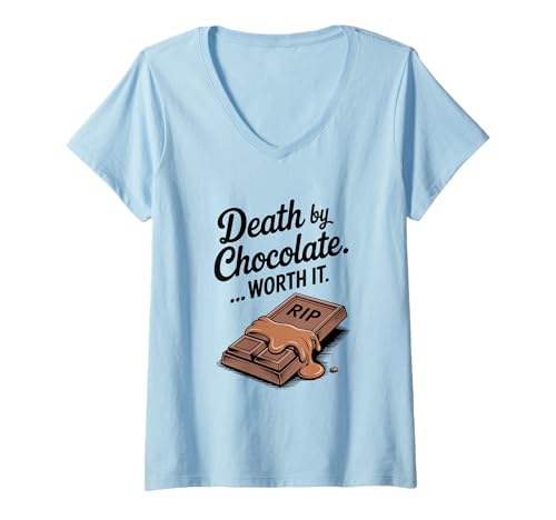 Damen Death by Chocolate Worth It Lustiges Halloween T-Shirt mit V-Ausschnitt Damen Death by Chocolate Worth It Lustiges Halloween T-Shirt mit V-Ausschnitt von Chocoholic's Delight Merchandise Creations