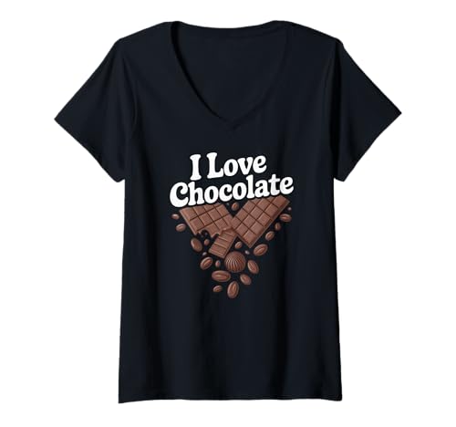 Damen Ich Liebe Schokolade, herrliches Leckerli-Design T-Shirt mit V-Ausschnitt Damen Ich Liebe Schokolade, herrliches Leckerli-Design T-Shirt mit V-Ausschnitt von Chocolate Enthusiasts Delight Designs
