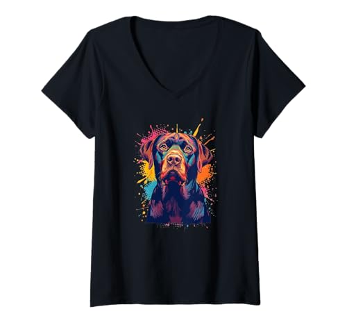 Damen Schokoladen-Labrador Hund Geschenke Frauen Kinder Jungen Mädchen Männer T-Shirt mit V-Ausschnitt von Chocolate Labrador Dog Apparel