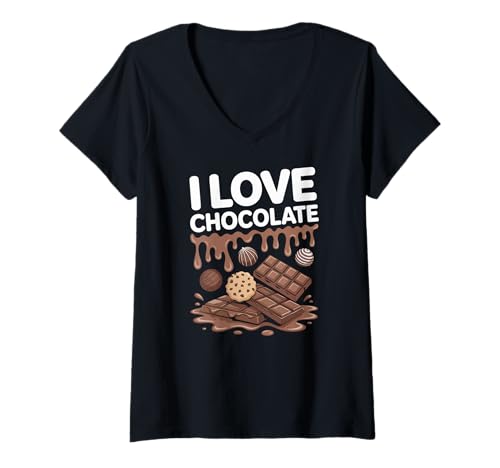 Damen Ich Liebe Chocolate Sweet Treat Delight T-Shirt mit V-Ausschnitt Damen Ich Liebe Chocolate Sweet Treat Delight T-Shirt mit V-Ausschnitt von Chocolate Lover Sweet Tooth Enthusiast