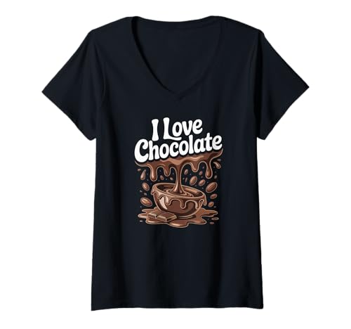 Damen Ich Liebe Chocolate Indulgence Art T-Shirt mit V-Ausschnitt von Chocolate Lovers Delight Sweet