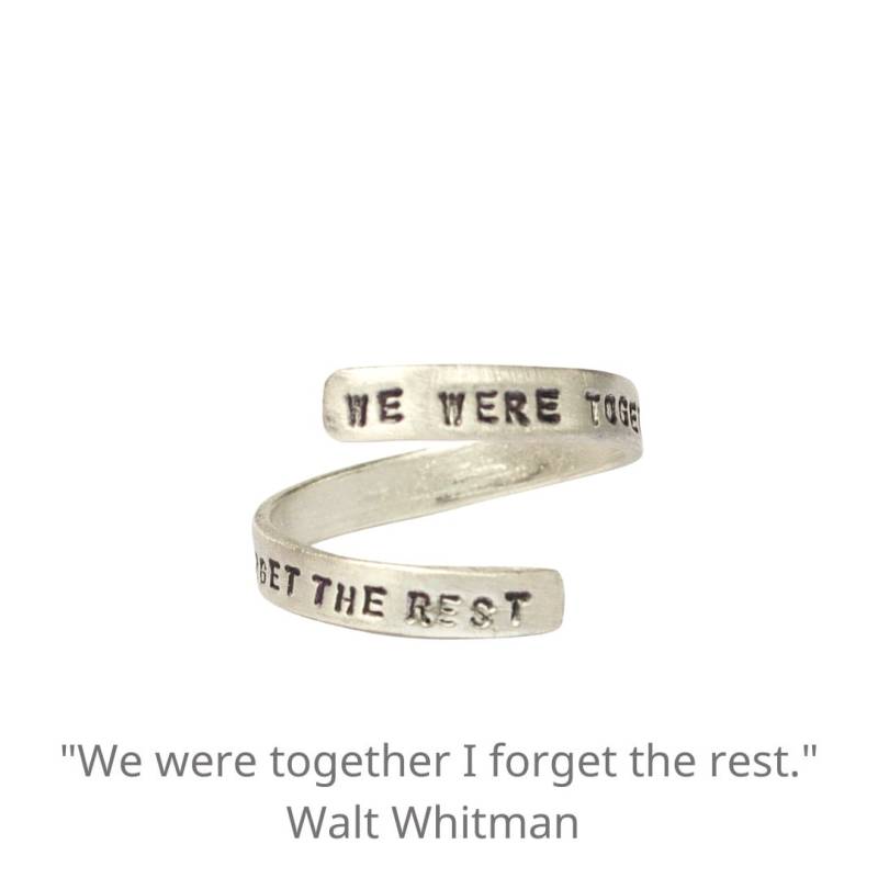 Liebe Zitat "We Were Together, I Forget The Rest" Walt Whitman Verstellbarer Ring Eco-Friendly Silber. Handarbeit Aus Schokolade Und Silber von ChocolateAndSteel