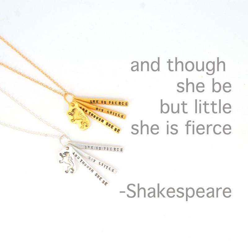 Shakespeare Zitat Kette, "And Though She Be But Little Is Fierce." Sterling Silber 14Kt Gold Vermeil By Chocolate & Steel von ChocolateAndSteel