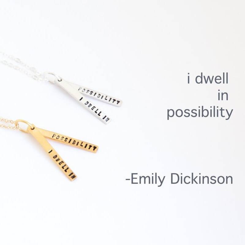 Zitat Halskette Von Emily Dickinson "I Dwell in Possibility" Schokolade Und Stahl Handgefertigt von ChocolateAndSteel