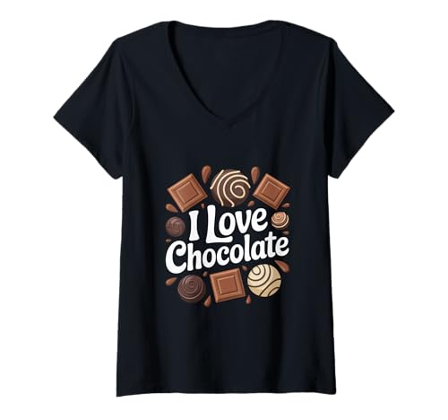 Damen Ich Liebe Chocolate Sweet Treat Lover T-Shirt mit V-Ausschnitt Damen Ich Liebe Chocolate Sweet Treat Lover T-Shirt mit V-Ausschnitt von Chocolaty Delight Sweet Lovers