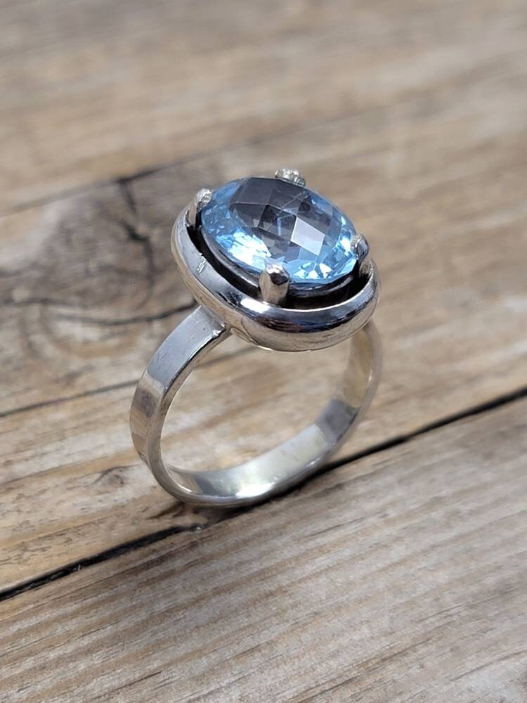 Blauer Topas Ring, 925 Sterling Silber Schmuck, Solitär Geschenk Für Sie, Frauen Ring von ChodenLaSilverCraft