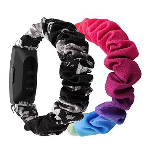 Chofit (2er-Pack) Armband kompatibel mit Fitbit Inspire 2/Inspire HR/Inspire Straps, Ersatz-Haargummis für Damen, für Inspire 2 Fitness Tracker (Schwarz-Grau+Regenbogen, Groß) von Chofit