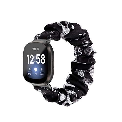 Chofit Armbänder kompatibel mit Fitbit Versa 3 Armband, Scrunchies Band Chiffon Satin Armband Damen Armband für Sense/Versa 3 Smartwatch (klein, schwarz+grau) von Chofit