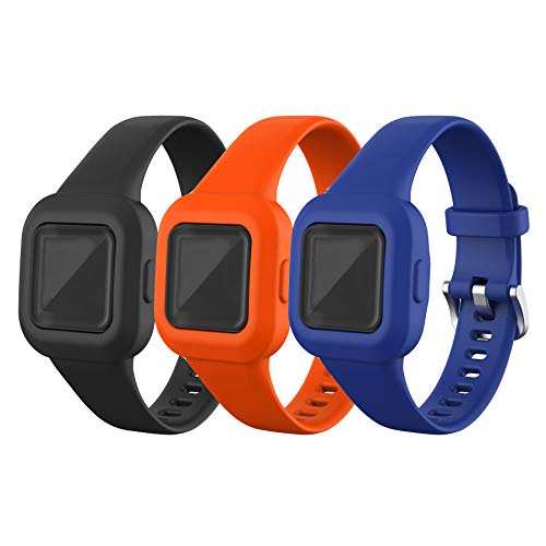 Chofit Armbänder kompatibel mit Garmin Vivofit jr.3 Armband, Verstellbares Ersatzarmband aus Weichem Silikon, Sportarmband für Kinder ab 4 Jahren für Vivofit jr.3 Fitness Tracker (Schwarz+Blau+Orange) von Chofit