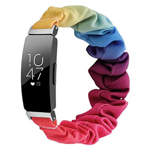 Chofit Armband kompatibel mit Fitbit Inspire 2/Inspire HR/Inspire Bändern. Ersatz Scrunchies Armband Chiffon Satin Armband für Damen Mädchen für Inspire 2 groß/klein (klein, Regenbogen) von Chofit
