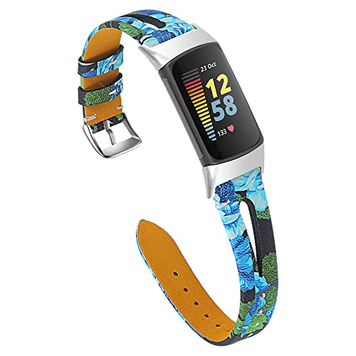 Chofit Ersatzbänder Kompatibel mit Fitbit Charge 6/Charge 5 Armband, Slim Hohl Lederbänder Armbänder Armband für Frauen Mädchen für Charge 5 Activity Tracker (J) von Chofit