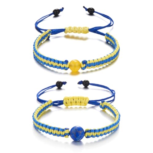 Choistily 2 x ukrainisches Armband, gelb-blau, geflochtene Armbänder, verstellbar, handgefertigt, Sonnenblumen-Armbänder für Damen, trendig 2025, adjustable, Legierung, Kein Edelstein von Choistily