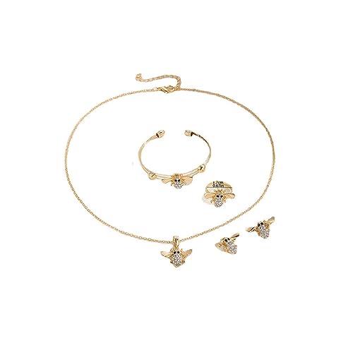 Choistily Bienen-Schmuck-Set für Frauen und Mädchen, Bienen-Halskette, Bienen-Ohrringe, Bienenarmband, Bienenring, 4-in-1-Bienen-Set, Geschenk, Metall, Kein edelstein Choistily Bienen-Schmuck-Set für Frauen und Mädchen, Bienen-Halskette, Bienen-Ohrringe, Bienenarmband, Bienenring, 4-in-1-Bienen-Set, Geschenk, Metall, Kein edelstein von Choistily