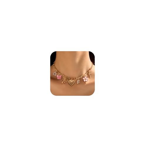 Goldfarbene Charm-Halskette für Damen, trendig, geschwollenes Herz, Schleife, Kreuz, Schmetterling, Stern, Blume, Charm-Halskette, Strandurlaub, Essentials, Einstellbar, Zink, Kein Edelstein Goldfarbene Charm-Halskette für Damen, trendig, geschwollenes Herz, Schleife, Kreuz, Schmetterling, Stern, Blume, Charm-Halskette, Strandurlaub, Essentials, Einstellbar, Zink, Kein Edelstein von Choistily