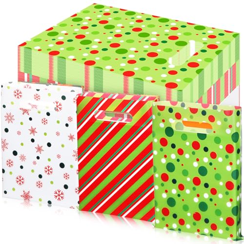Cholemy 120 Stück Weihnachtsartikeltüten aus Kunststoff, 20,3 x 25,4 cm, Weihnachtsgeschenktüte, Partygeschenktüte mit Griff für Shopping, Urlaub, Boutique, Leckereien (lebendig) von Cholemy