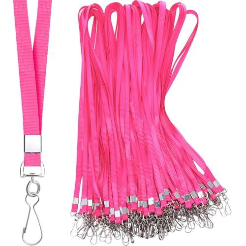 Cholemy Schlüsselbänder für Ausweise, Nylon, mit Clip, drehbarer Haken für Damen, Mitarbeiter, Studenten, Schlüsselbänder (Verschluss), Rosa, 100 Stück von Cholemy