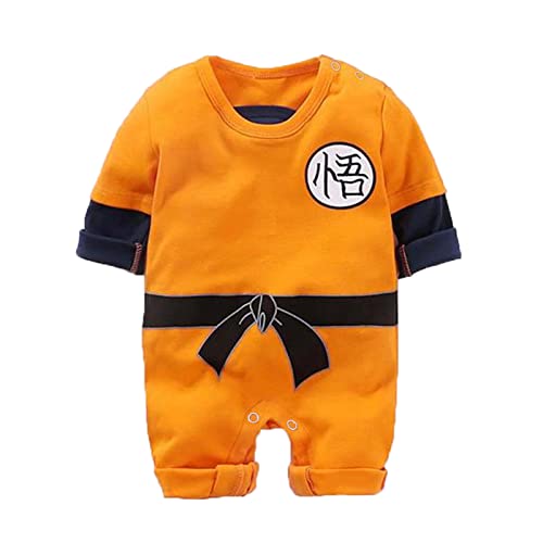 Chollius Dragon Ball Strampler für Jungen 0-24 Monate halbe Ärmel Goku-Bodysuit Aufdruck Gürtel runder Ausschnitt Dragon Ball-Strampler Wintergeschenk(Orange, 0-6 Monate) von Chollius