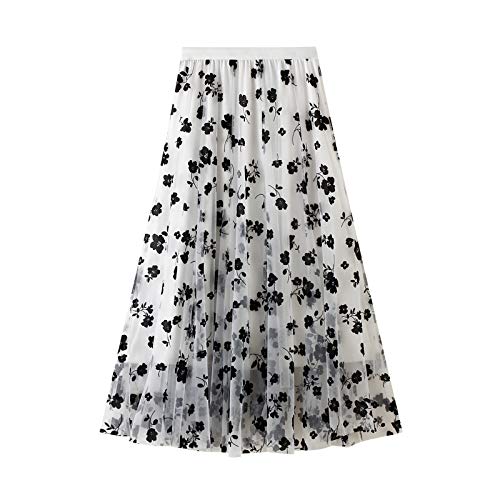 Damen Tüllrock Langes Stickerei Rock Eleganter Elastischer A-Linie Lagenrock Plissee Tüll Langes Kleid Blumenmuster Spitze Midiröcke Hohe Taille Knöchelsaum Lässiges Mädchen Rock Vintage Meshrock von Chollius