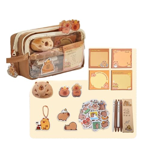 ChongKuan Capybara Federmäppchen, Capybara Federmäppchen - Ca Capybara Mäppchen Aesthetic Pencil Case Capybara Süßes Capybara Federmäppchen Transparentes Mit - Ca Cartoon Fächern Pencil Case (A) von ChongKuan