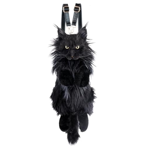 Chongker Plüschtier Katze Rucksack, Realistische Plüsch-Umhängetasche in Katzenform, Damen Katzen Plüsch Rucksack, Niedliche Schultasche, Handgefertigt Haustier Geschenke für Mädchen Kinder von Chongker