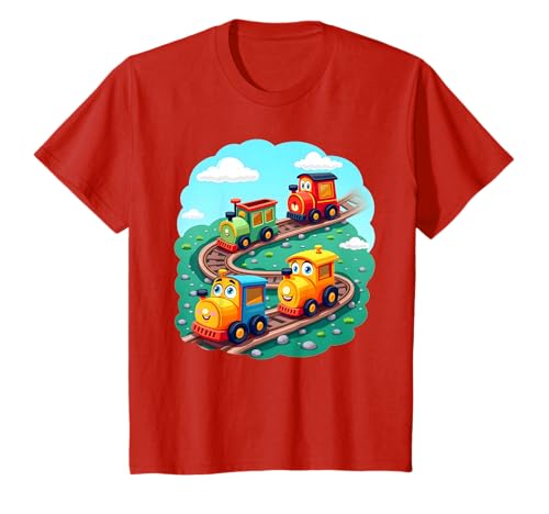 Kinder Cartoon-Züge auf Eisenbahnschienen Süße lächelnde Lokomotiven T-Shirt von Choo Choo Smile Apparel