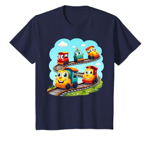 Kinder Lächelnde Cartoon-Züge Bunte Lokomotive Kinder Zug Fans T-Shirt Kinder Lächelnde Cartoon-Züge Bunte Lokomotive Kinder Zug Fans T-Shirt von Choo Choo Smile Apparel