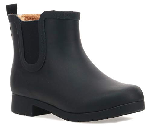 Chooka Damen wasserdichte Plüschstiefelette Chelsea Gummistiefel, Delridge Black, 39 EU von Chooka