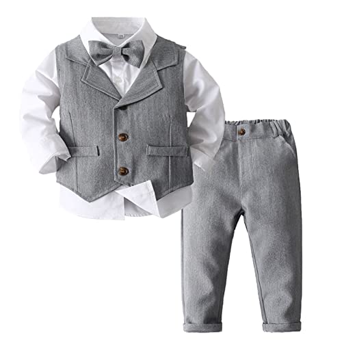 Choomomo Baby Jungen Gentleman Anzug Langarm Hemd + Weste + Hose Smoking Kleinkinder Gentleman Outfit Festlich Taufanzug Hochzeitanzug Grau 80-86 von Choomomo