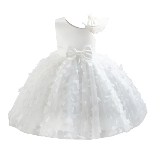 Choomomo Baby Mädchen Kleid Prinzessin Kleid Off-Shoulder Partykleid Tüll Spitzen Partykleid Taufkleid Kleinkinder Hochzeit Brautkleid Weiß 98-104 von Choomomo