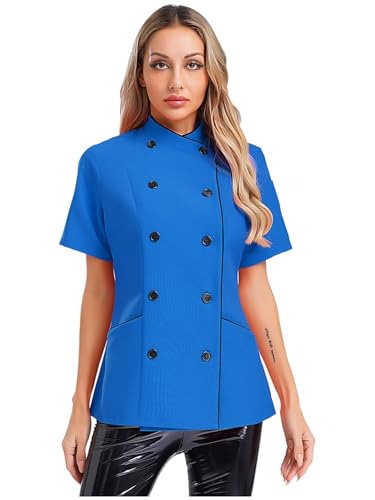 Choomomo Damen Kochjacke Mit Knopf Kurzarm Koch Jacke Bäckerjacke Kochhemd Chef-Uniform Kochkleidung Oberteil Berufsbekleidung Hellblau XXL von Choomomo
