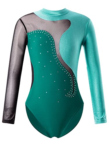 Choomomo Gymnastikanzug Kinder Mädchen Langarm Klassisch Turnanzug Ballettröckchen Trikotanzug Tanz Gymnastik Training Dancewear für Mädchen Grün A 110-116 von Choomomo