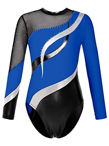 Choomomo Gymnastikanzug Kinder Mädchen Langarm Klassisch Turnanzug Ballettröckchen Trikotanzug Tanz Gymnastik Training Dancewear für Mädchen Royal Blau 158-164 von Choomomo