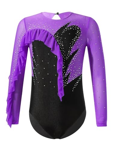 Choomomo Gymnastikanzug Kinder Mädchen Langarm Klassisch Turnanzug Ballettröckchen Trikotanzug Tanz Gymnastik Training Dancewear für Mädchen Violett F 134-140 von Choomomo