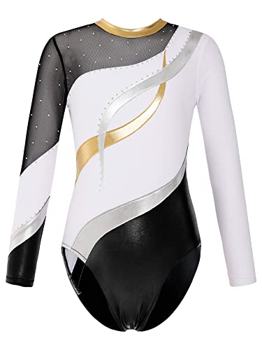 Choomomo Gymnastikanzug Kinder Mädchen Langarm Klassisch Turnanzug Ballettröckchen Trikotanzug Tanz Gymnastik Training Dancewear für Mädchen Weiß 122-128 von Choomomo